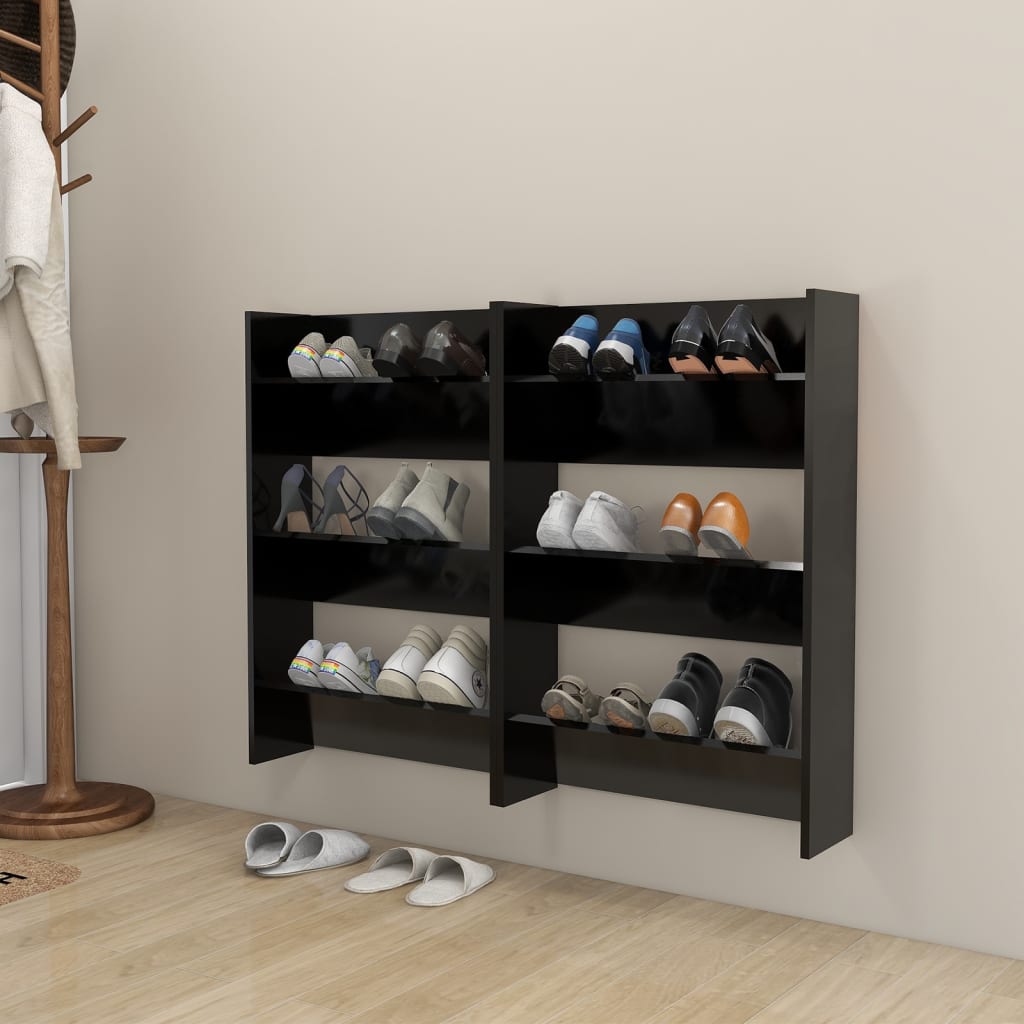 vidaXL Wall Shoe Cabinets 2 pcs Black 23.6"x7.1"x35.4" Engineered Wood