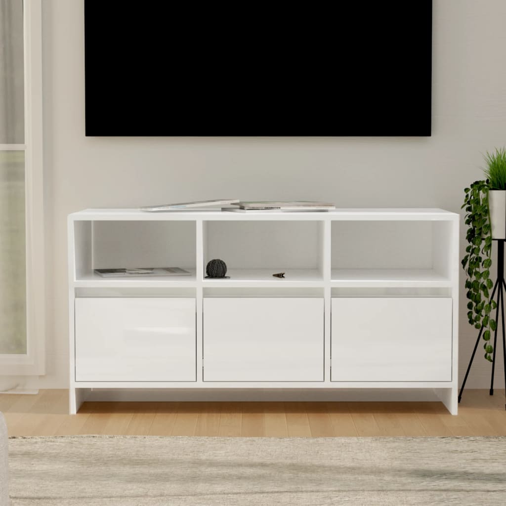 vidaXL TV Cabinet High Gloss White 40.2"x14.8"x20.7" Engineered Wood