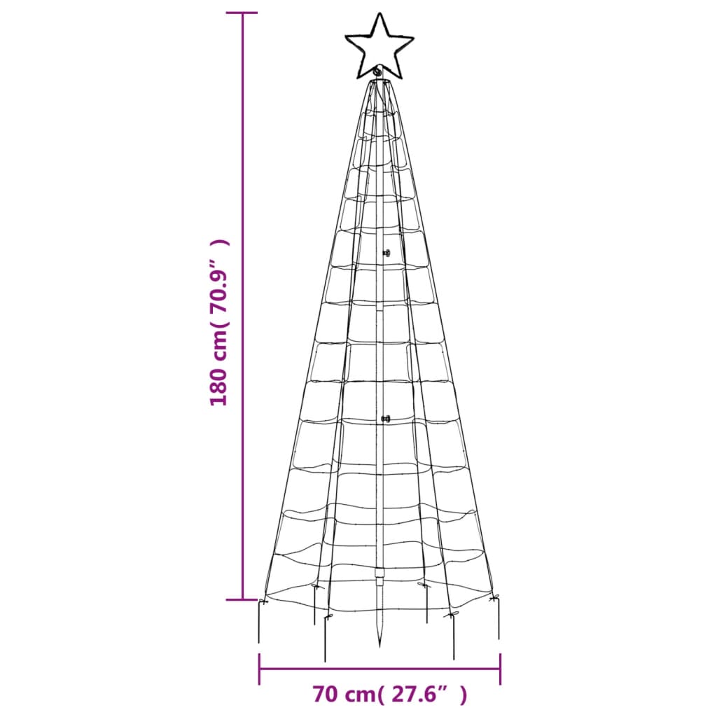 vidaXL Christmas Tree Light with Spikes 220 LEDs Warm White 70.9"