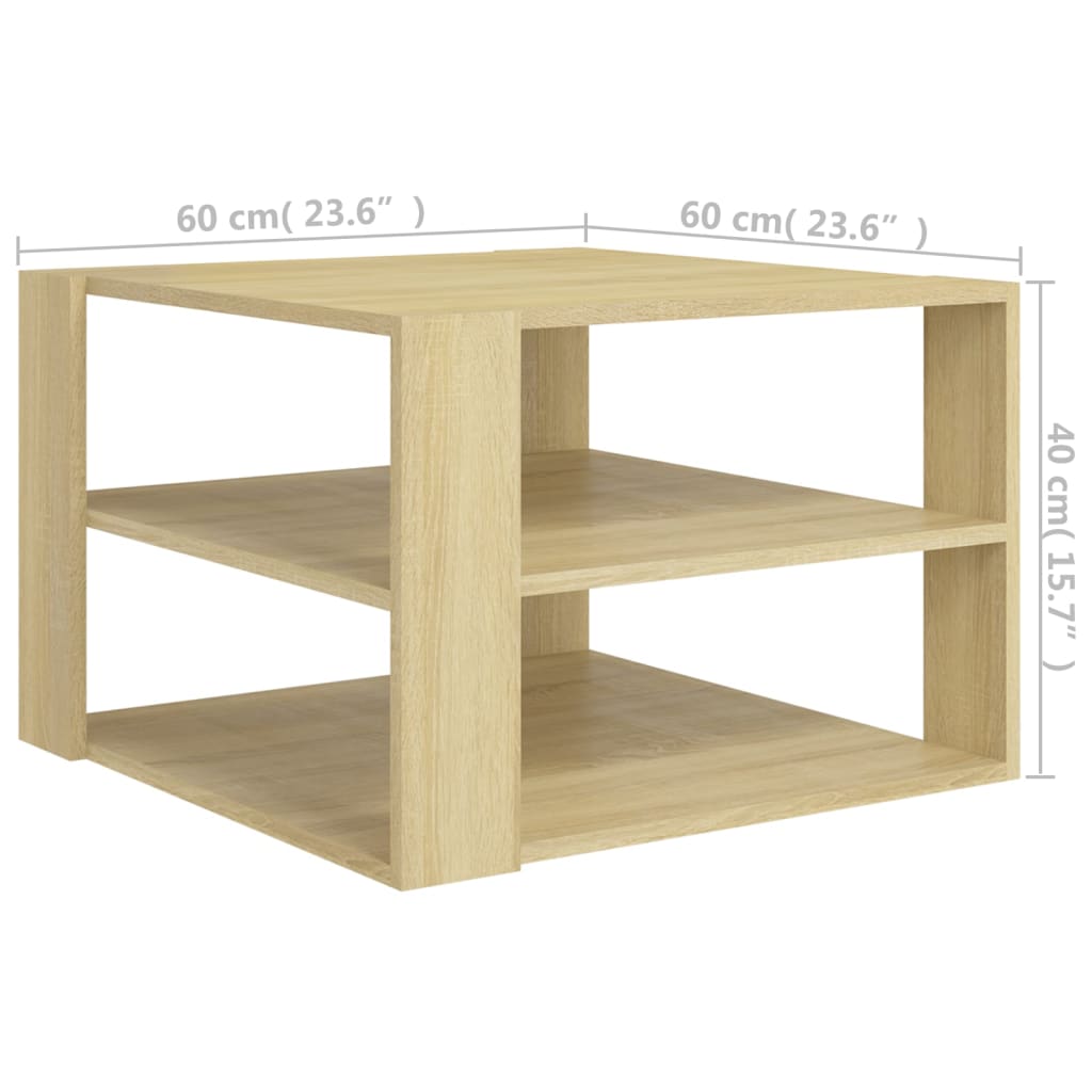 vidaXL Coffee Table Sonoma Oak 23.6"x23.6"x15.7" Engineered Wood