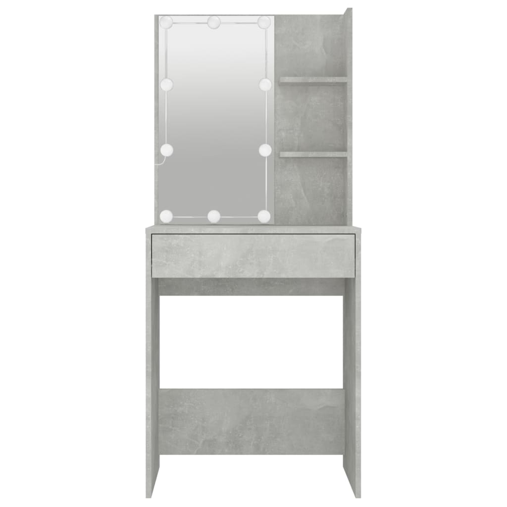 vidaXL Dressing Table with LED Concrete Gray 23.6"x15.7"x55.1"