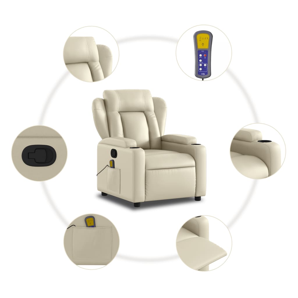 vidaXL Massage Recliner Chair Cream Faux Leather