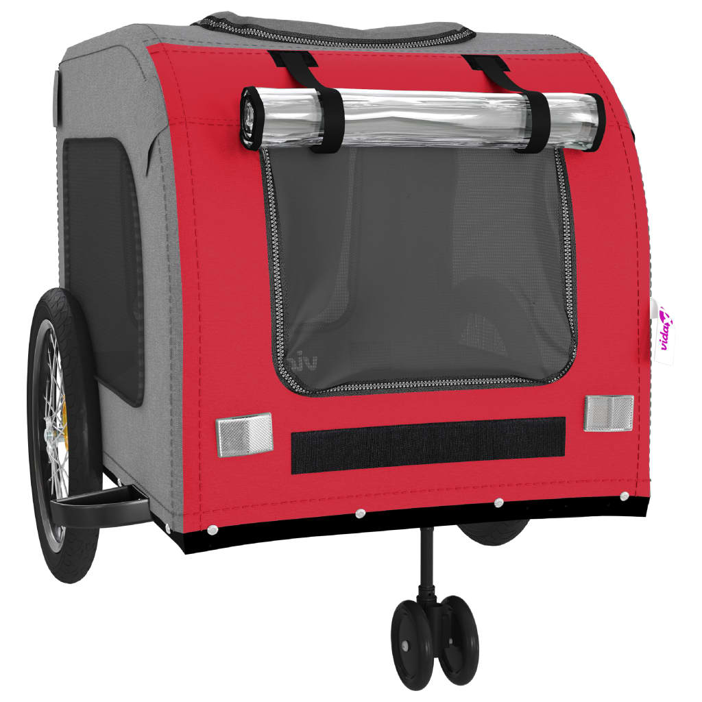 vidaXL Pet Bike Trailer Red and Gray Oxford Fabric and Iron