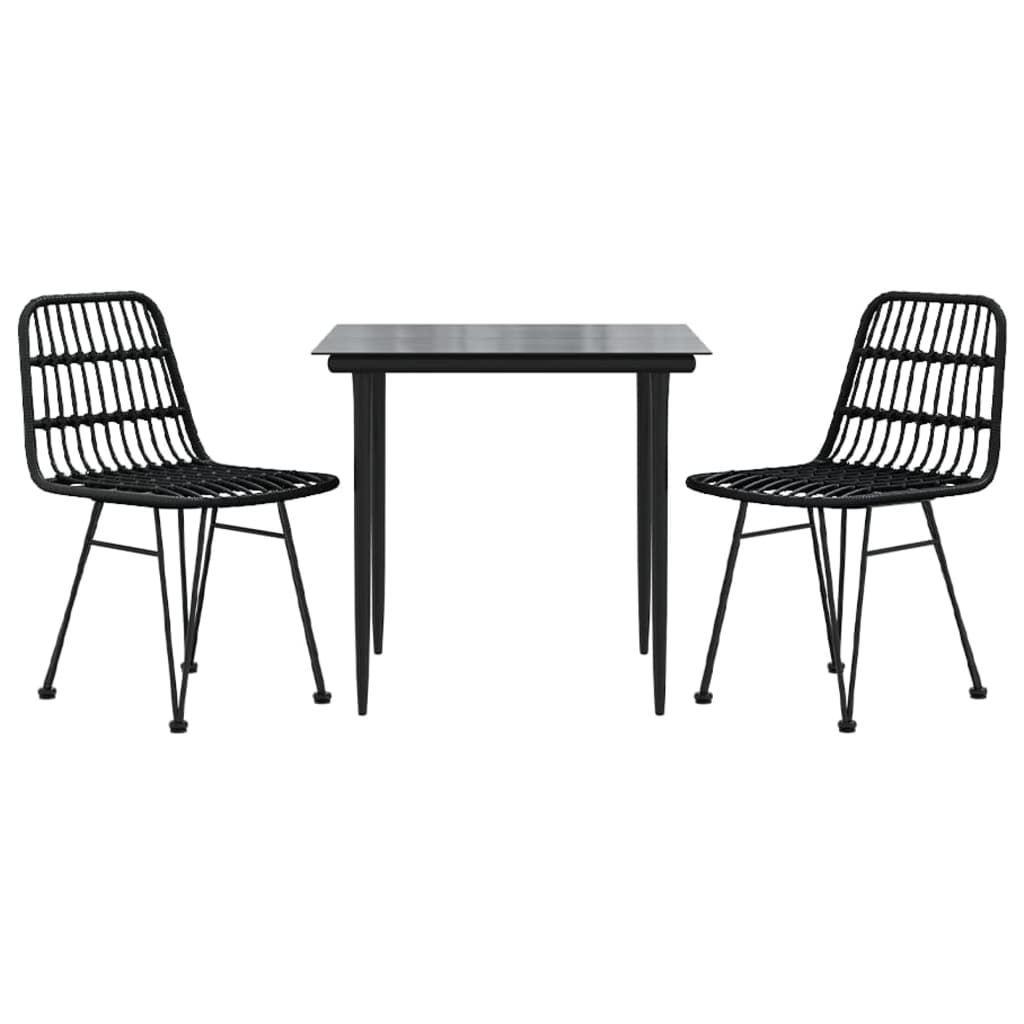 vidaXL 3 Piece Patio Dining Set Black Poly Rattan