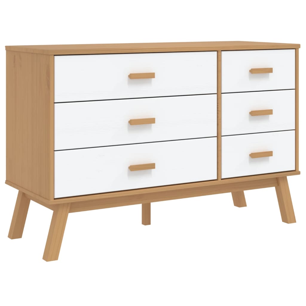 vidaXL Drawer Cabinet OLDEN White and Brown Solid Wood Pine