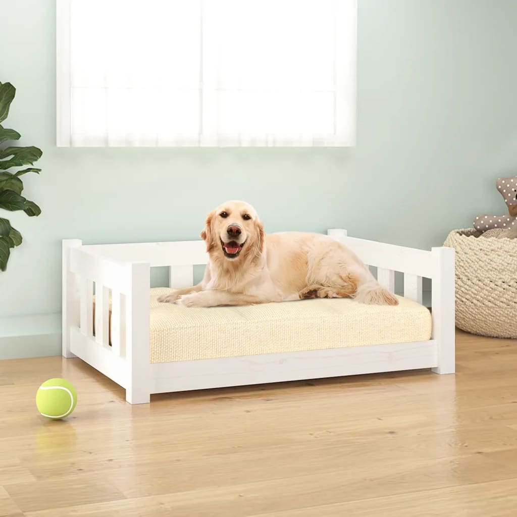vidaXL Dog Bed White 29.7"x21.9"x11" Solid Wood Pine