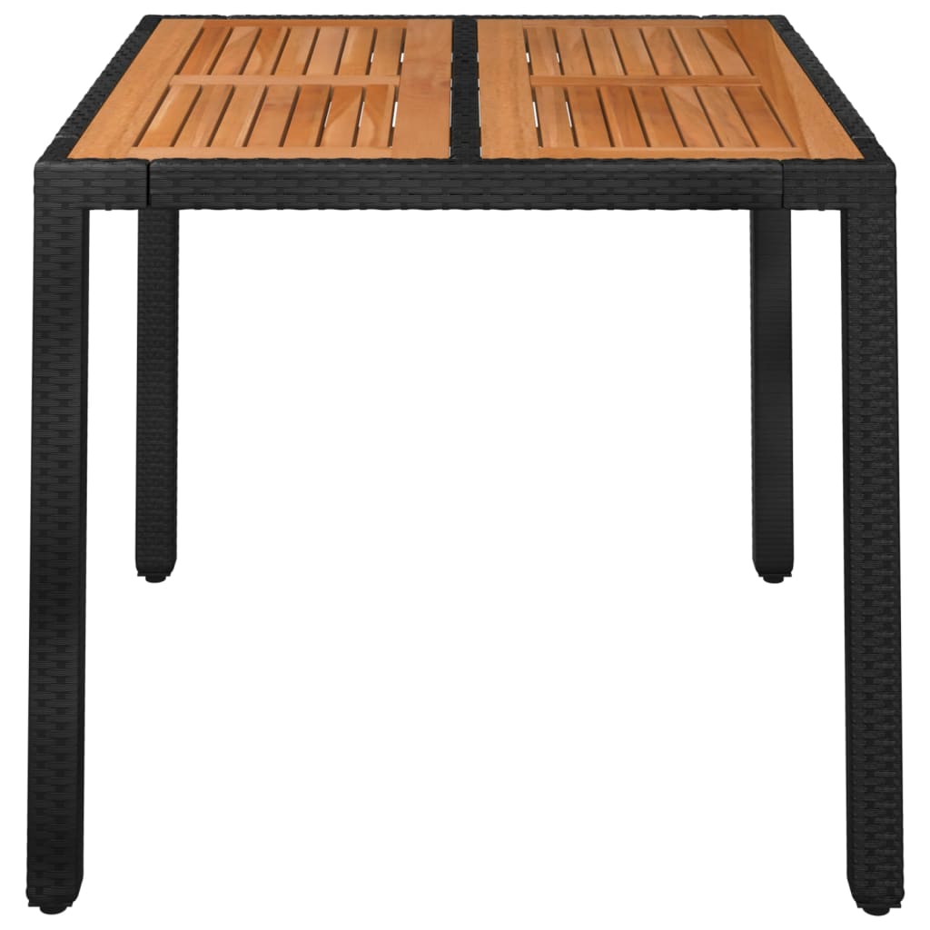 vidaXL Patio Table with Wooden Top Black 35.4"x35.4"x29.5" Poly Rattan