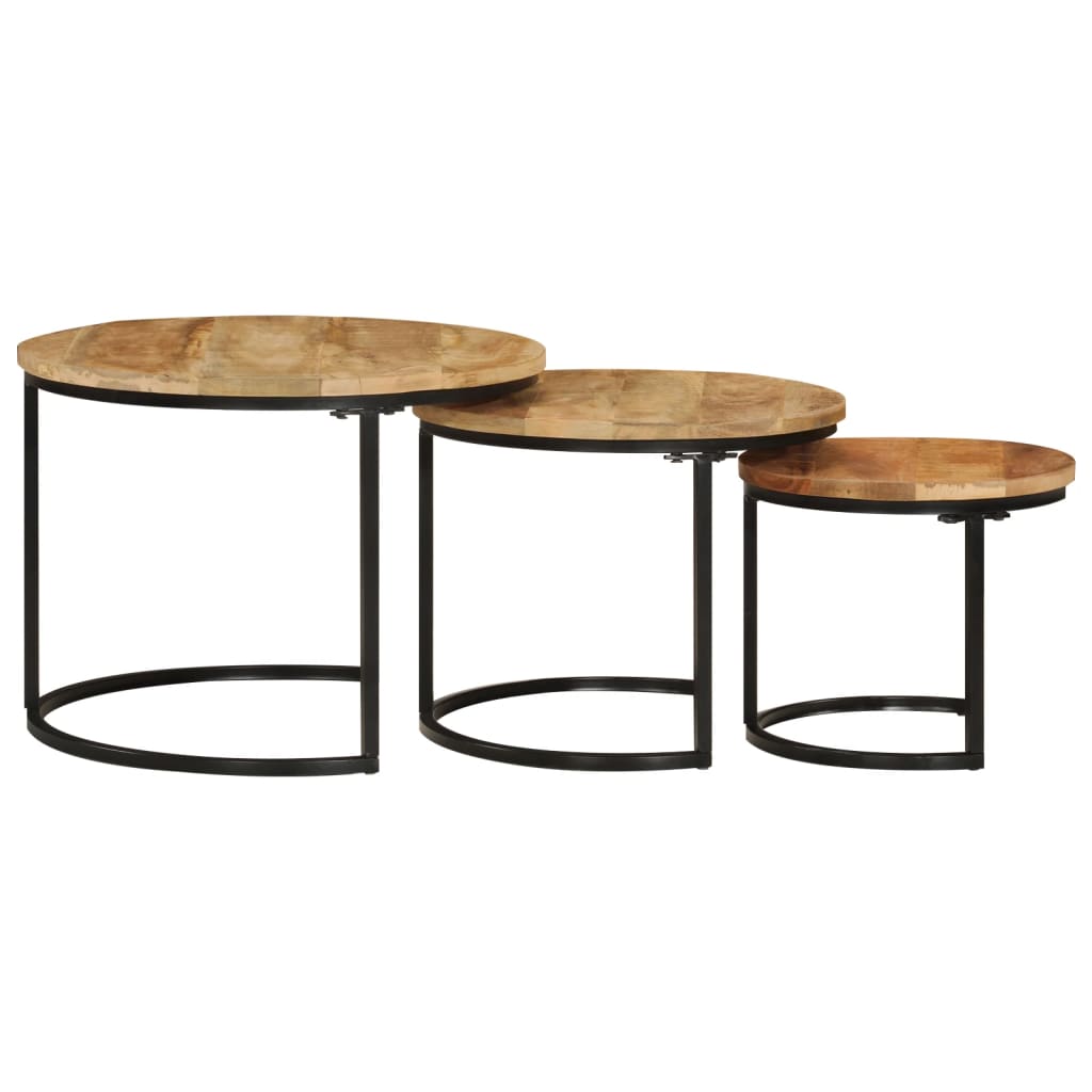 vidaXL Nesting Tables 3 pcs Solid Rough Wood Mango | vidaXL.com