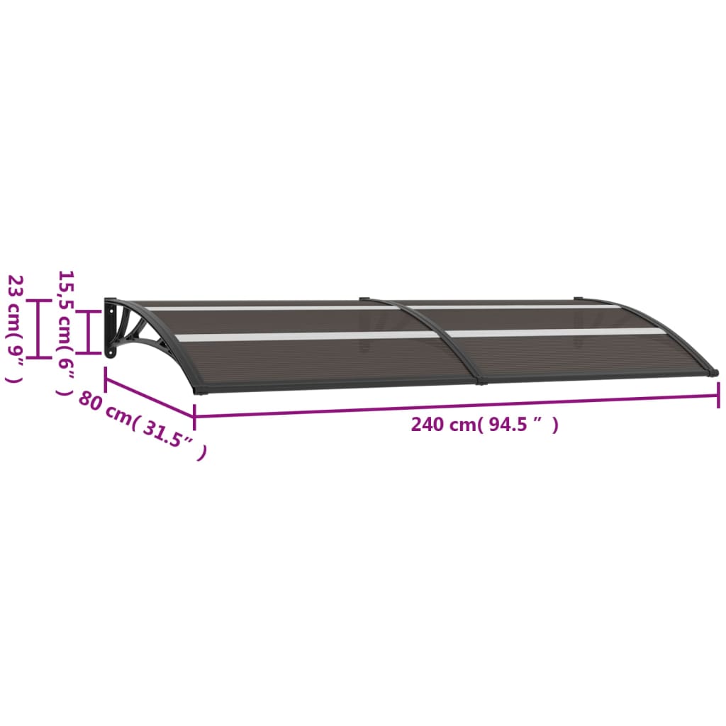 vidaXL Door Canopy Black 94.5"x31.5" PC