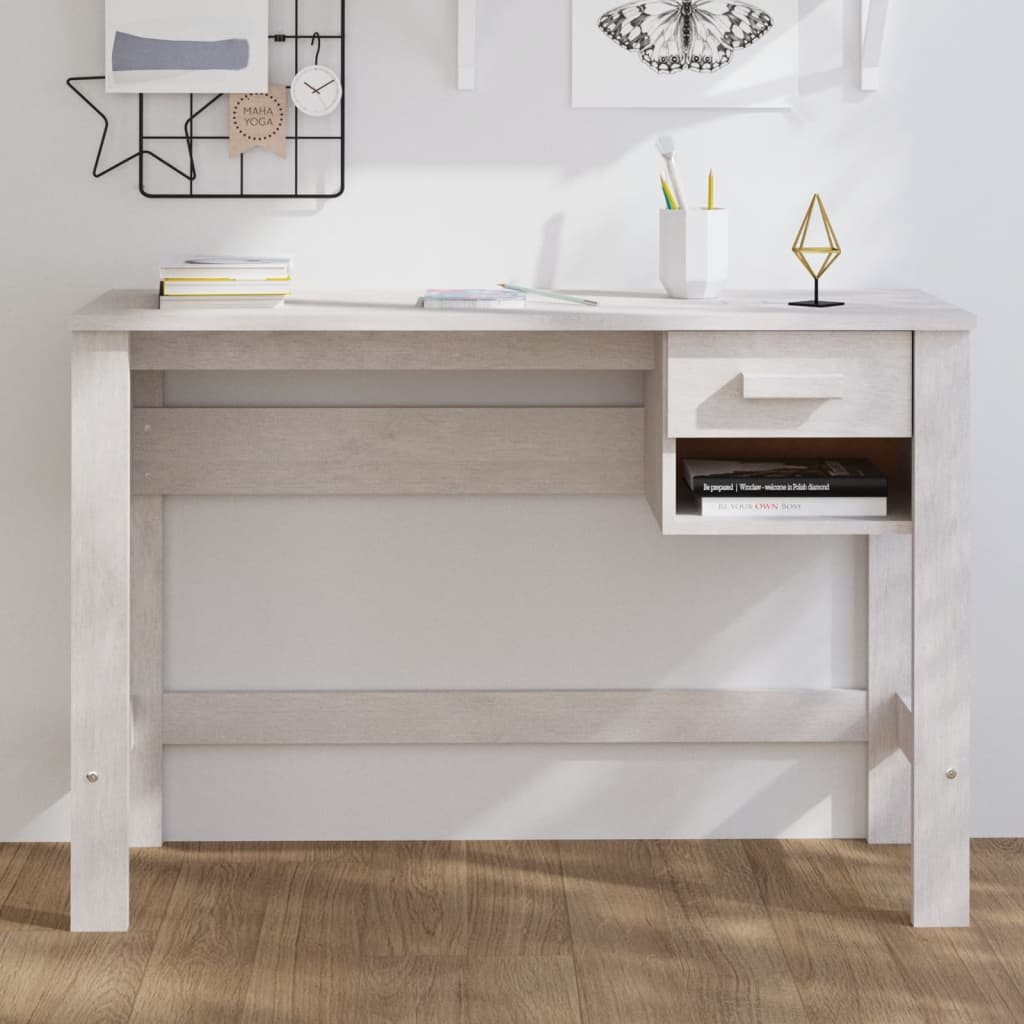 vidaXL Desk HAMAR White 43.3"x15.7"x29.5" Solid Wood Pine