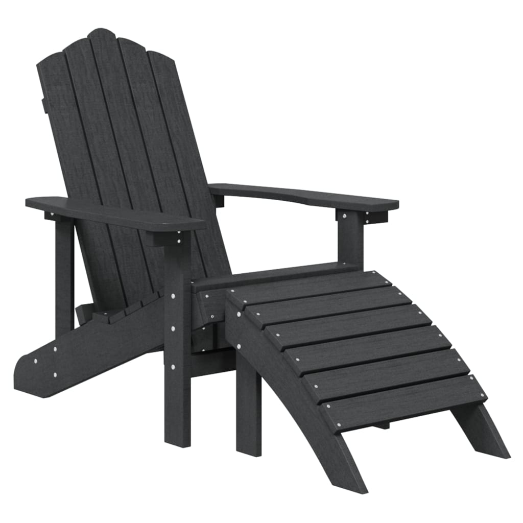 vidaXL Patio Adirondack Chairs with Footstool & Table HDPE Anthracite