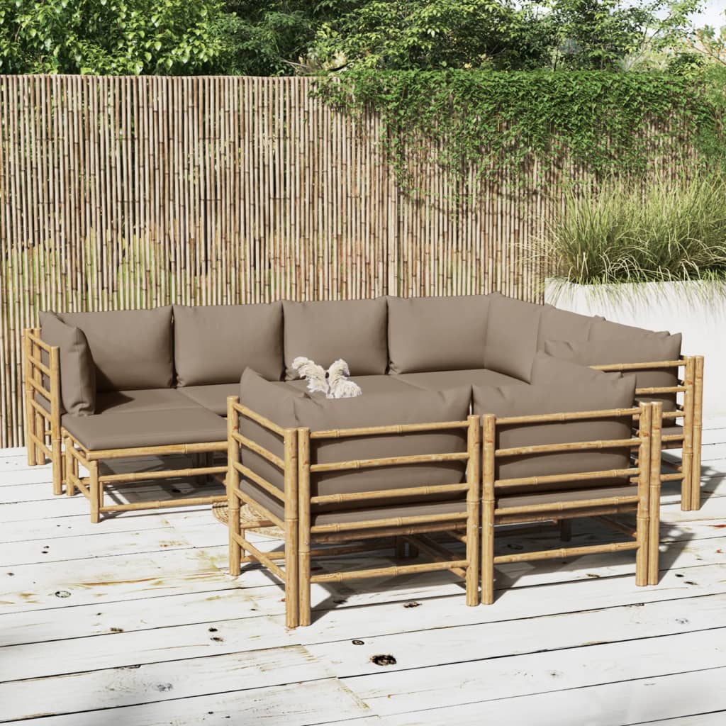 vidaXL 10 Piece Patio Lounge Set with Taupe Cushions Bamboo
