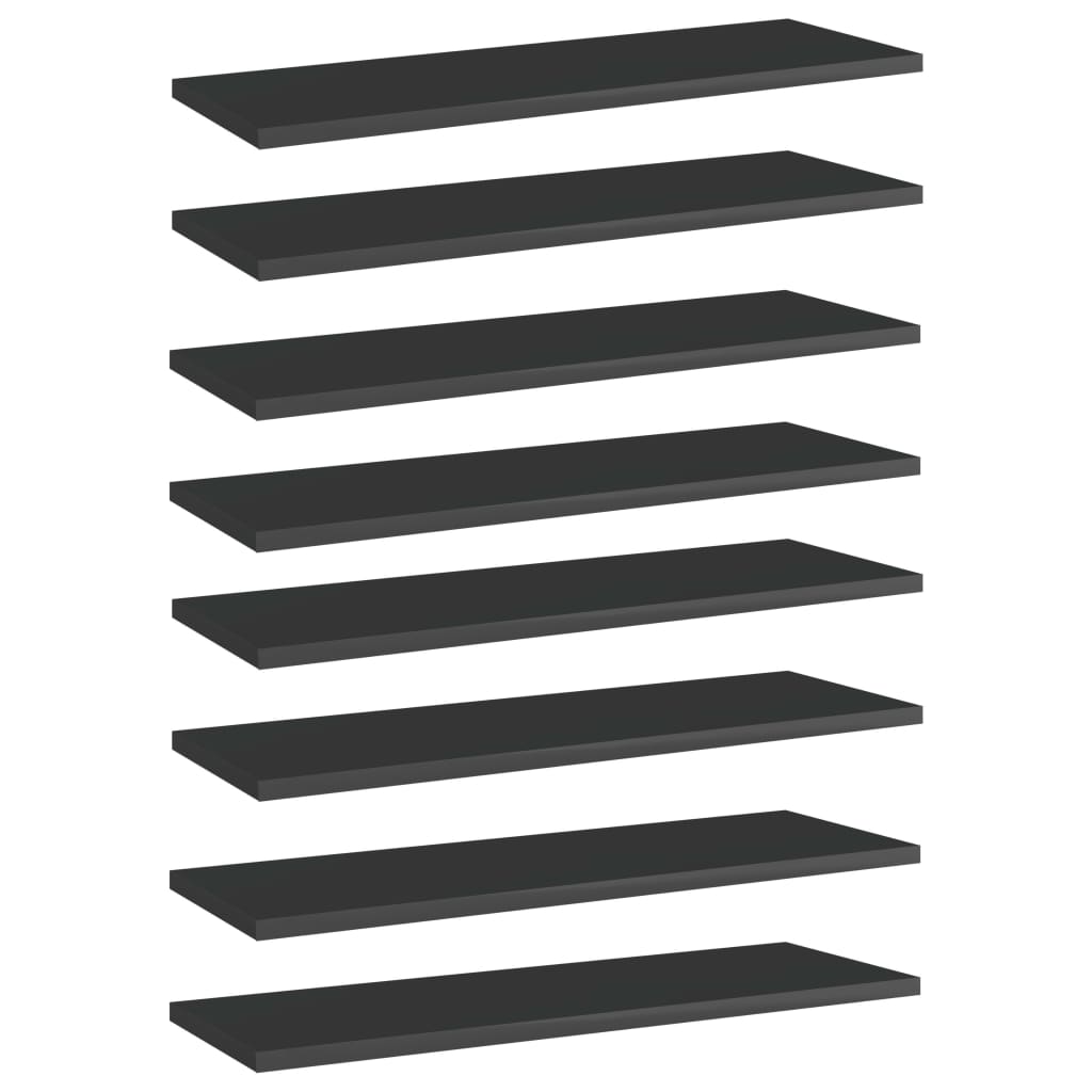vidaXL Bookshelf Boards 8 pcs High Gloss Black 23.6"x7.9"x0.6" Chipboard