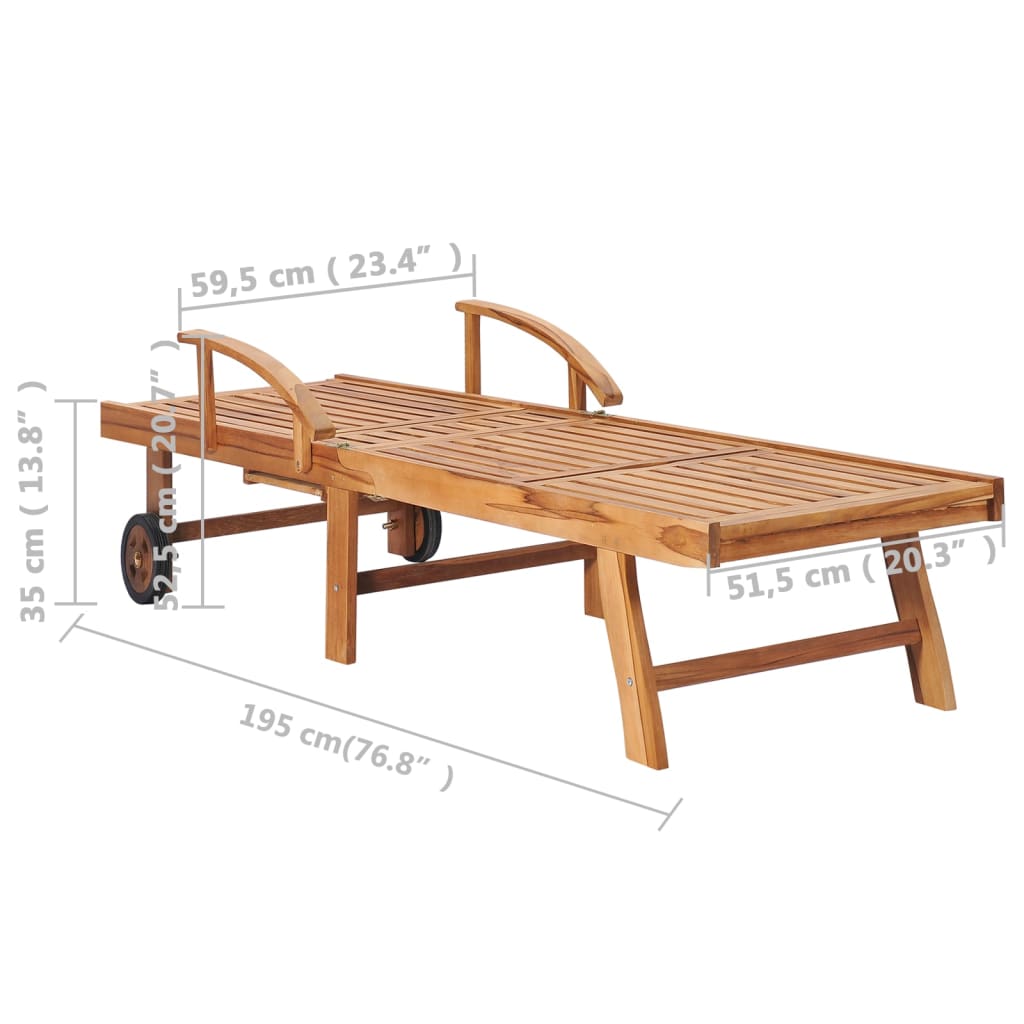 vidaXL Sun Loungers 2 pcs with Table and Cushion Solid Teak Wood