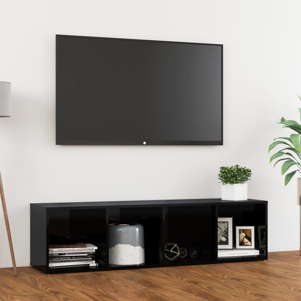 vidaXL TV Cabinet High Gloss Black 56.1"x13.8"x14.4" Chipboard