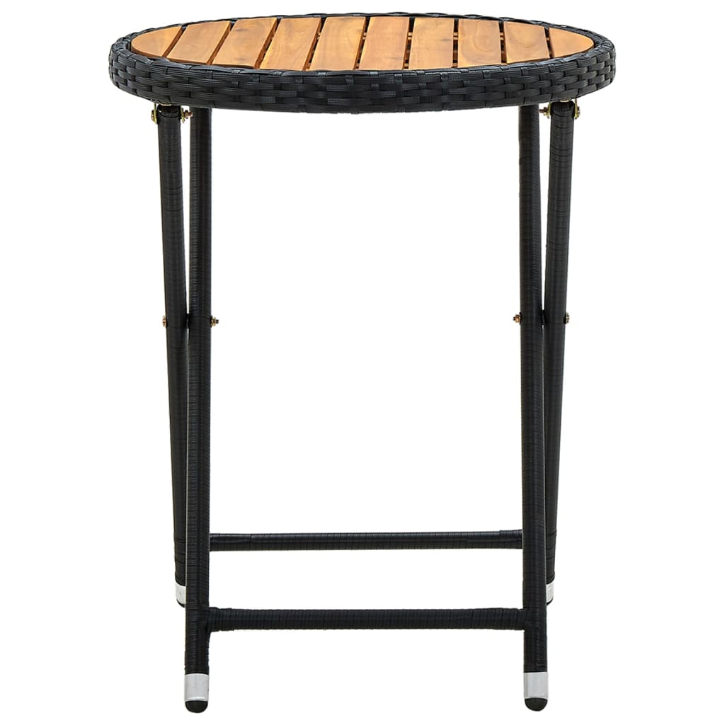 vidaXL Tea Table Black 23.6" Poly Rattan and Solid Acacia Wood