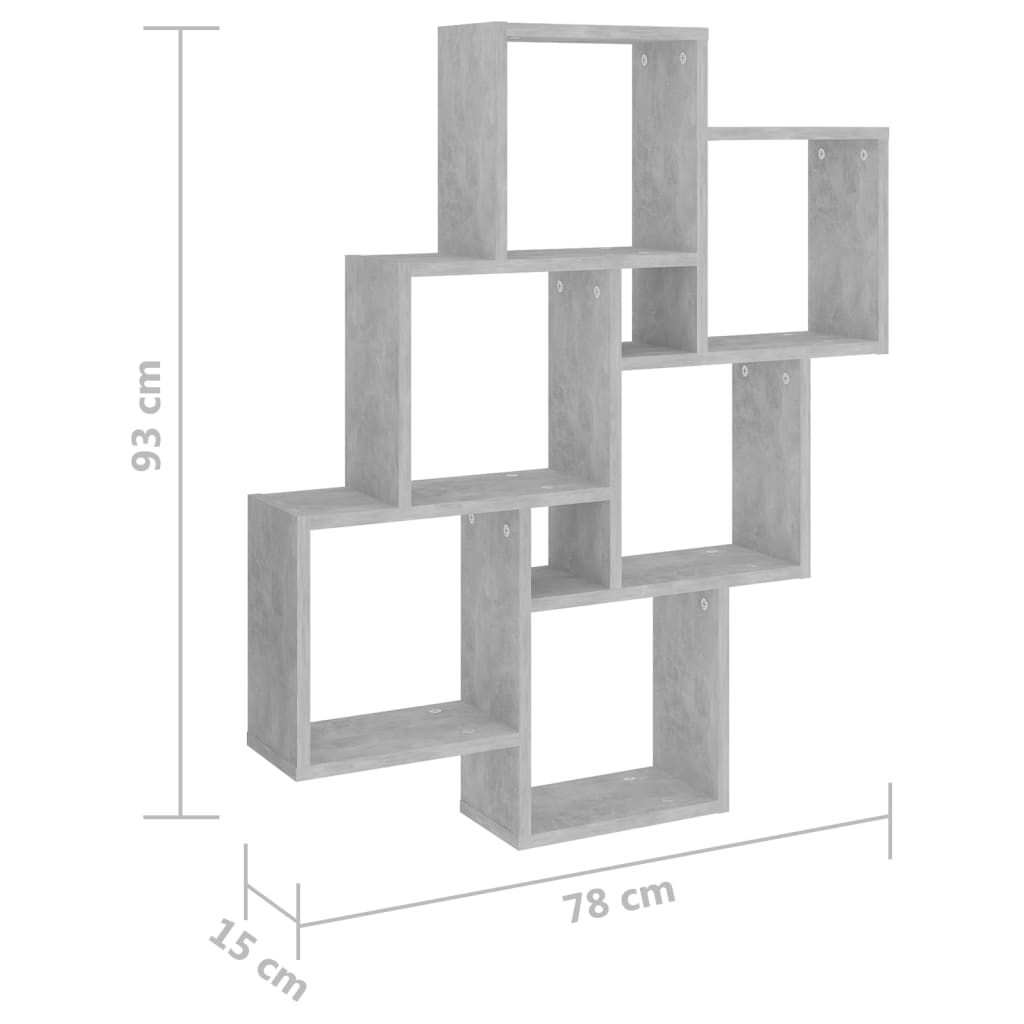 vidaXL Wall Cube Shelf Concrete Gray 30.7"x5.9"x36.6" Engineered Wood