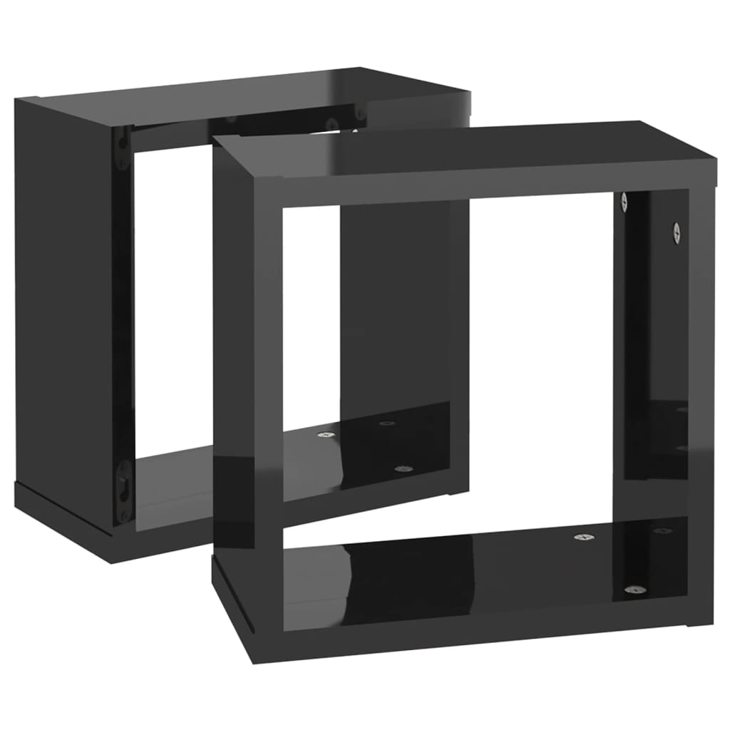 vidaXL Wall Cube Shelves 2 pcs High Gloss Black 11.8"x5.9"x11.8"