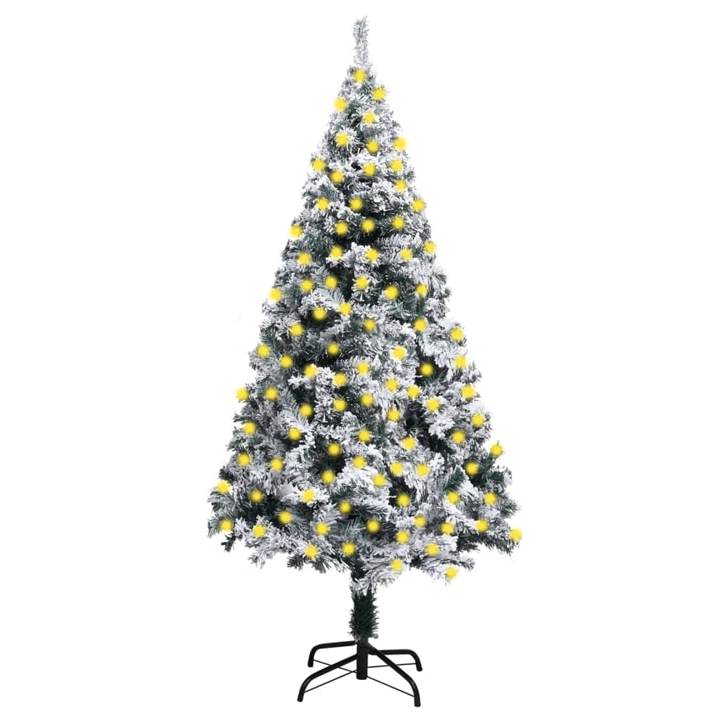 vidaXL Artificial Christmas Tree with LEDs&Flocked Snow Green 82.7"