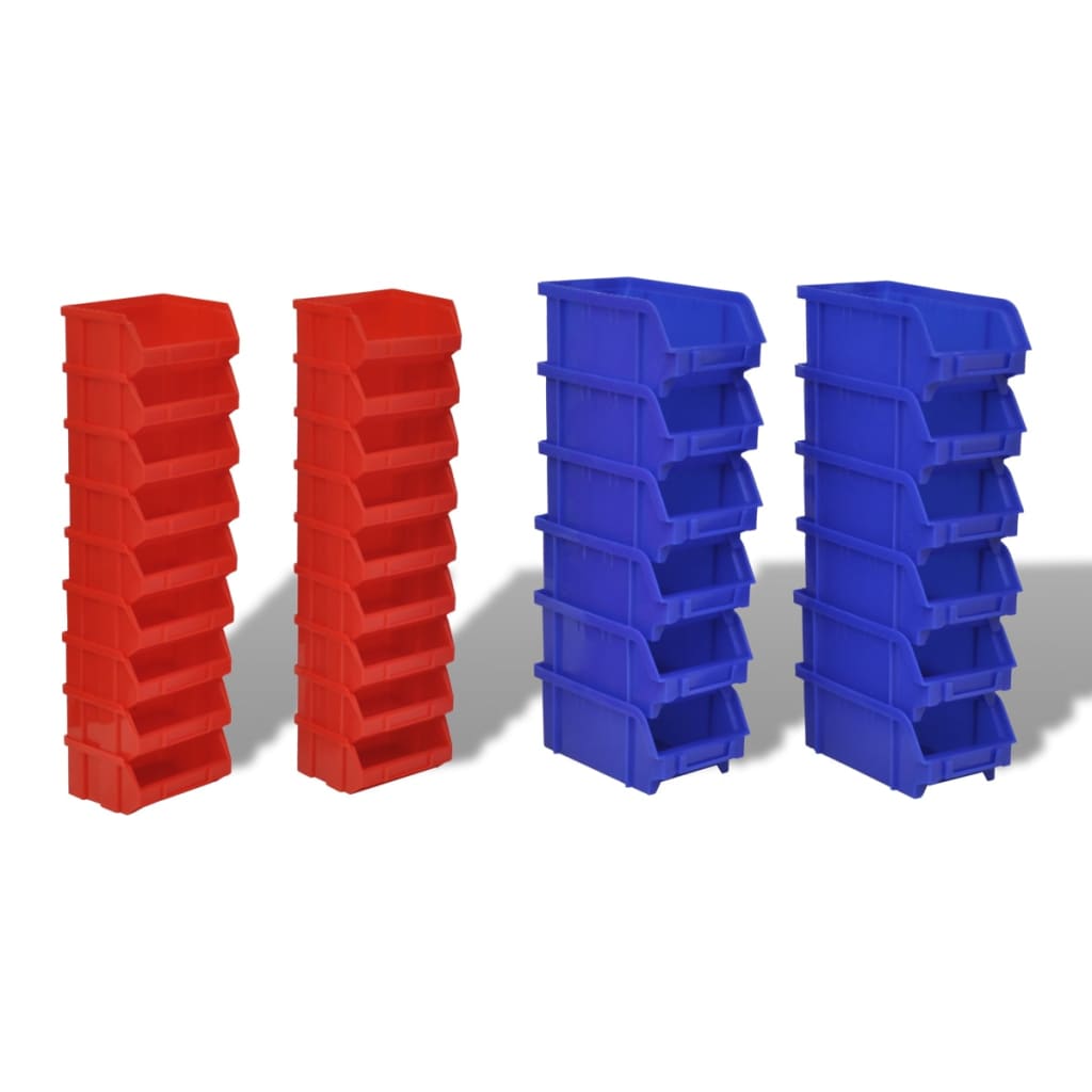 vidaXL Wall Mounted Garage Plastic Storage Bin Set 30 pcs Blue & Red