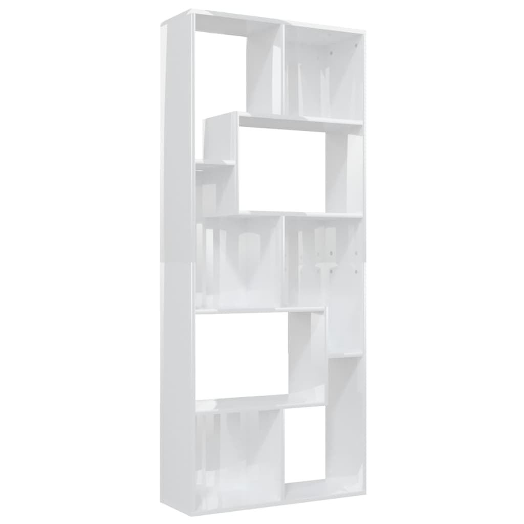 vidaXL Book Cabinet High Gloss White 26.4"x9.4"x63.4" Engineered Wood