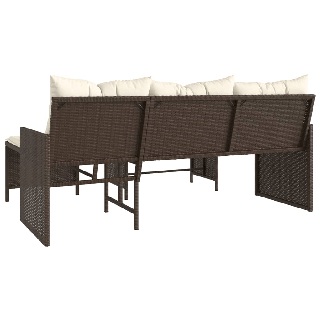 vidaXL Patio Sofa with Table and Cushions L-Shaped Brown Poly Rattan