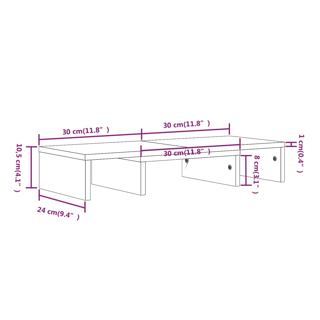 vidaXL Monitor Stand Gray 23.6"x9.4"x4.1" Solid Wood Pine