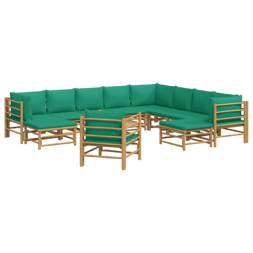 vidaXL 12 Piece Patio Lounge Set with Green Cushions Bamboo