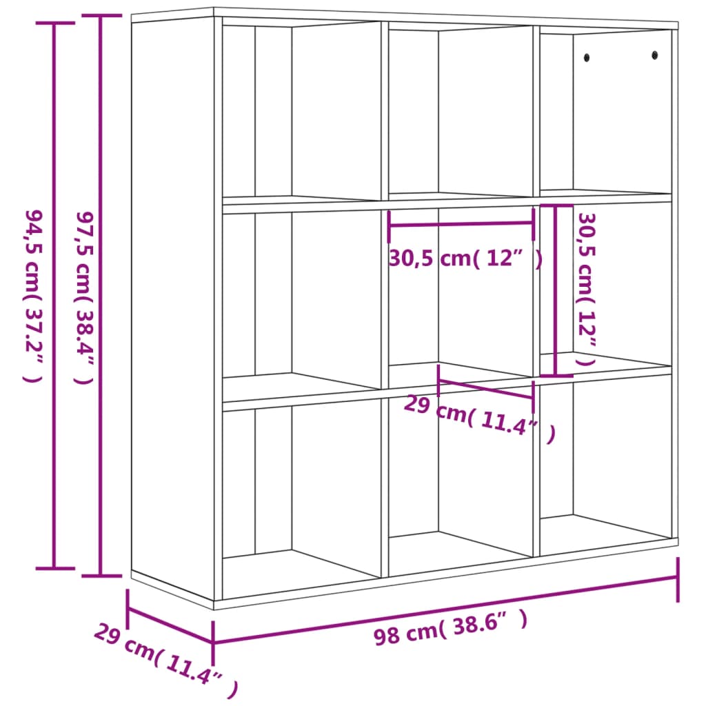 vidaXL Book Cabinet Sonoma Oak 38.6"x11.8"x38.6" Engineered Wood