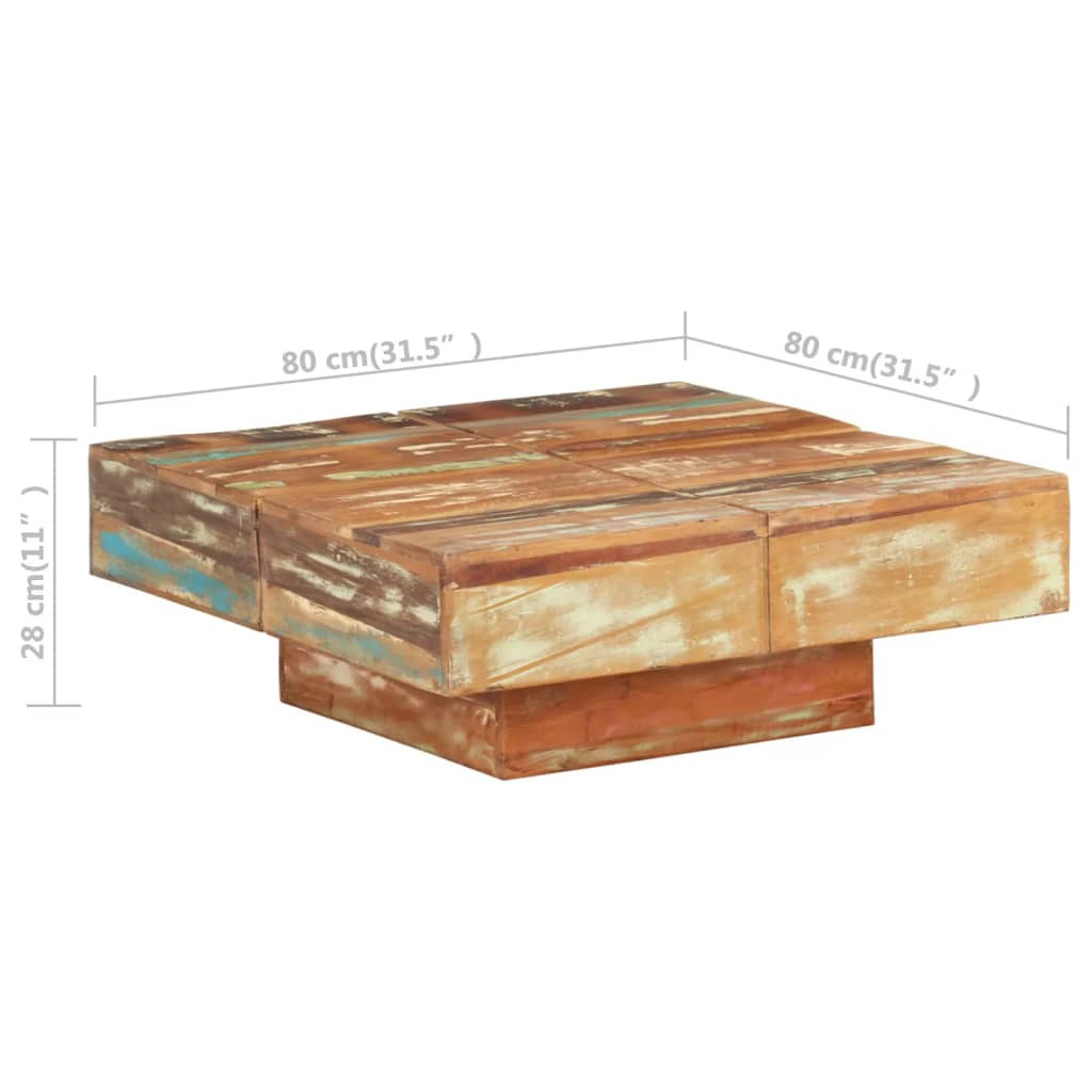 vidaXL Coffee Table 31.5"x31.5"x11" Solid Reclaimed Wood