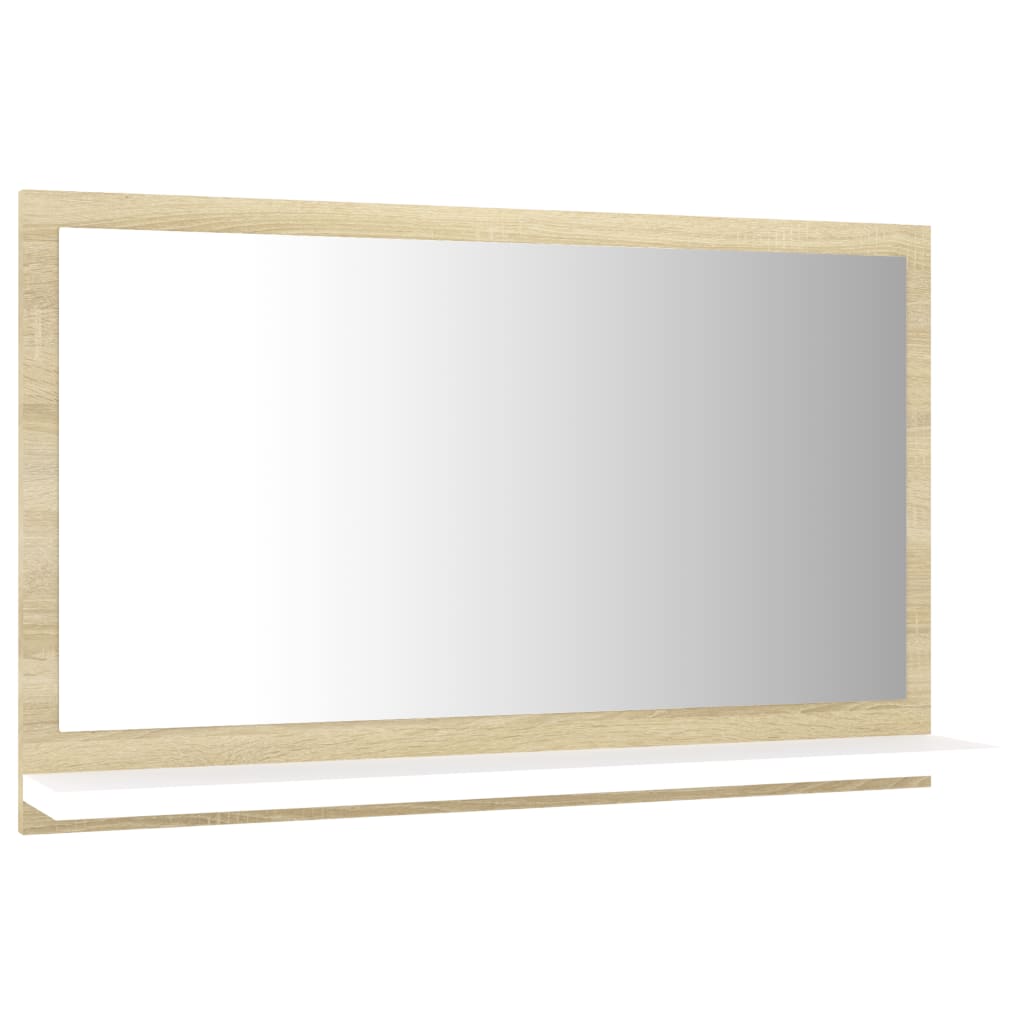 vidaXL Bathroom Mirror White and Sonoma Oak 23.6"x4.1"x14.6" Engineered Wood