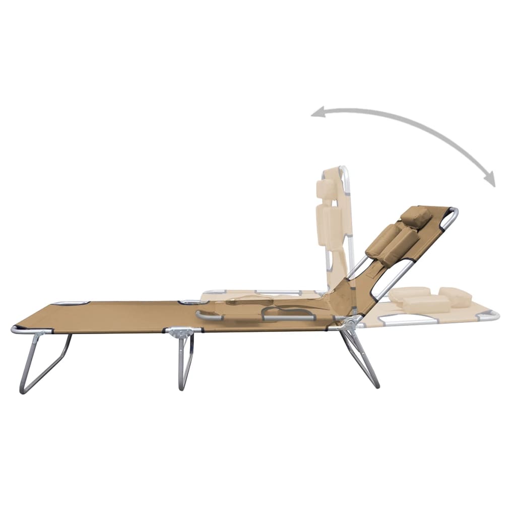 vidaXL Foldable Sunlounger with Head Cushion Adjustable Backrest Taupe