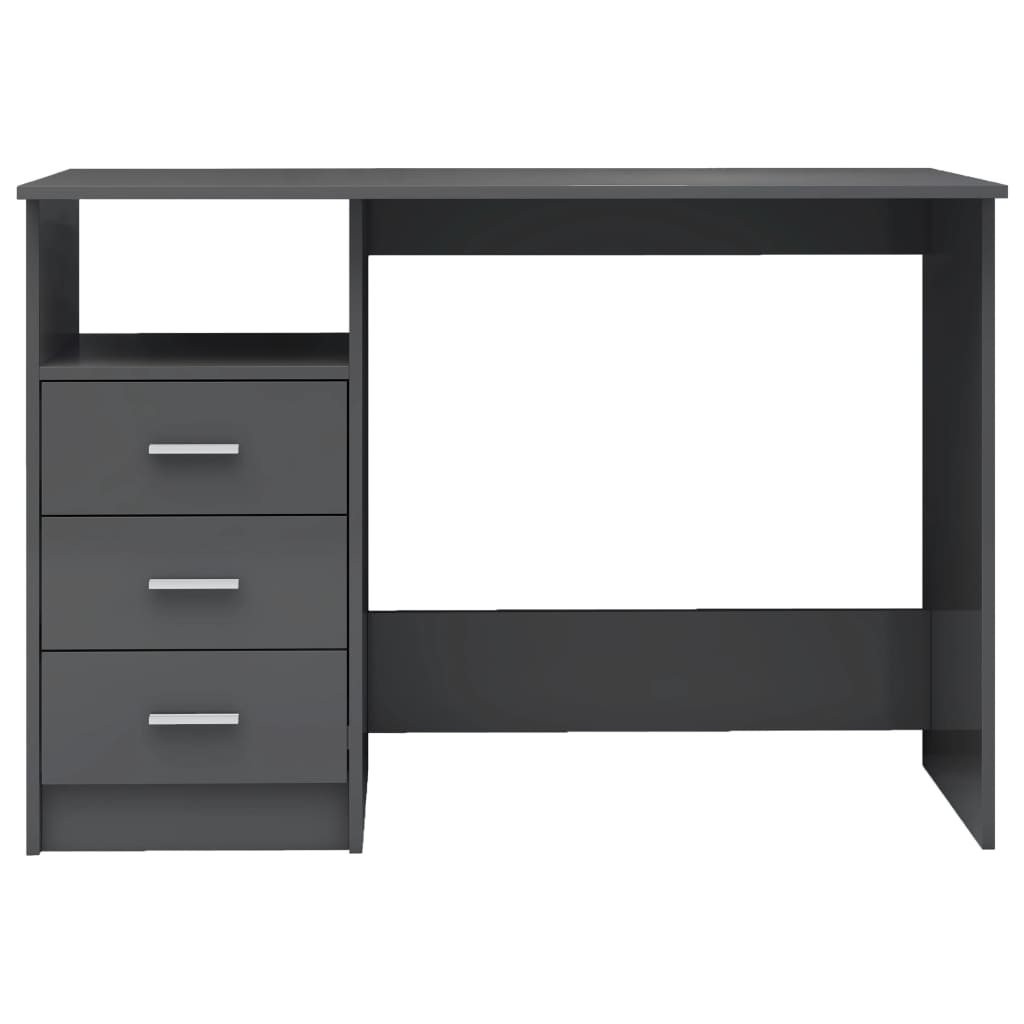 vidaXL Desk with Drawers High Gloss Gray 43.3"x19.7"x29.9" Chipboard