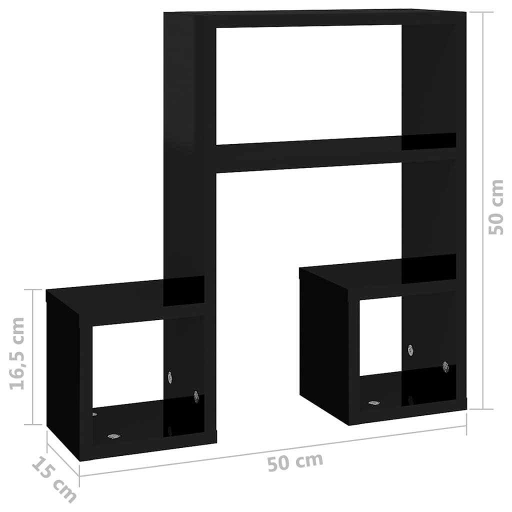 vidaXL Wall Shelves 2 pcs High Gloss Black 19.7"x5.9"x19.7" Engineered Wood