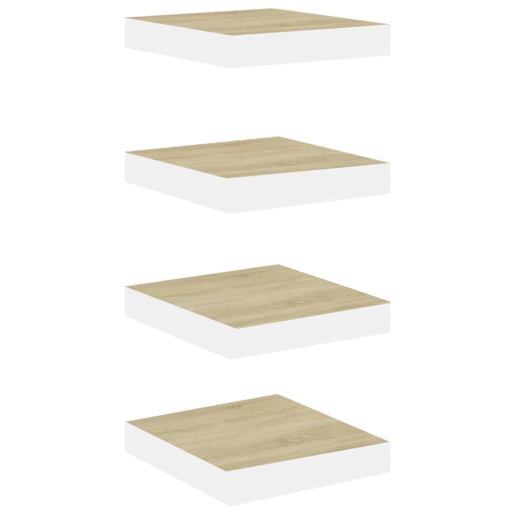 vidaXL Floating Wall Shelves 4 pcs Oak and White 9.1"x9.3"x1.5" MDF