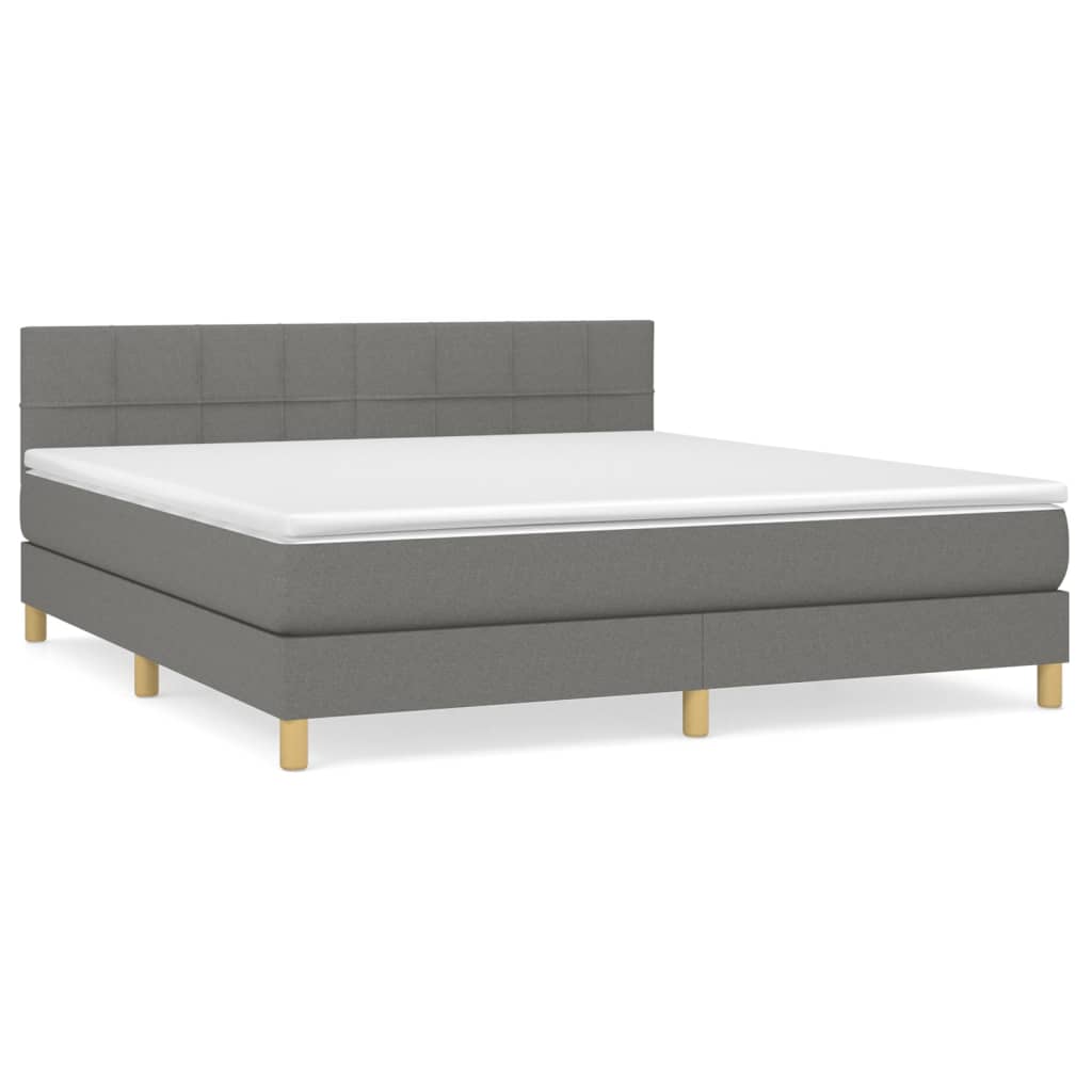 vidaXL Box Spring Bed with Mattress Dark Gray California King Fabric