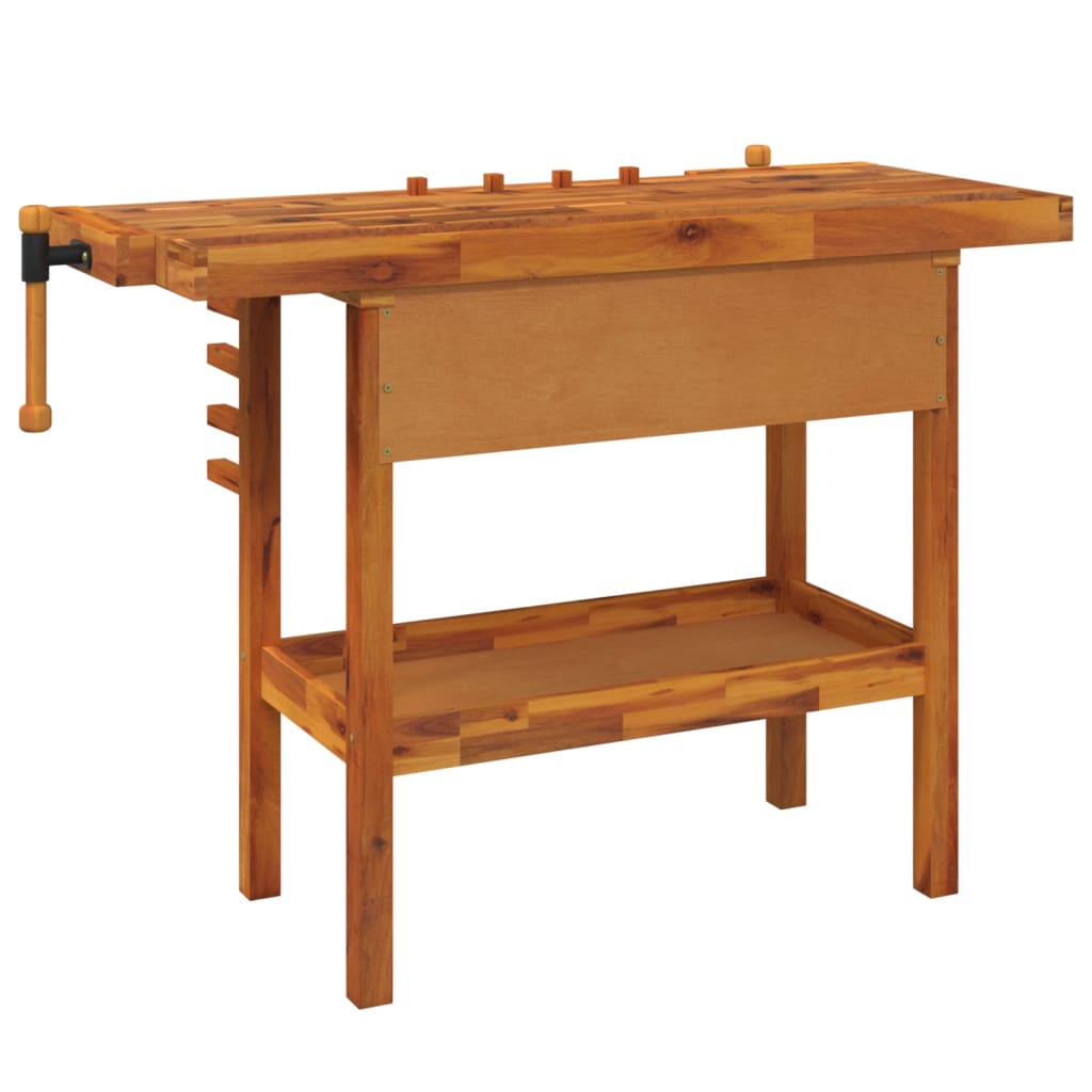 vidaXL Workbench with Drawer and Vices 48.8"x20.5"x32.7" Solid Wood Acacia