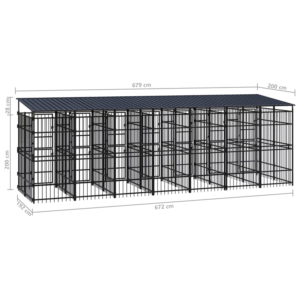vidaXL Outdoor Dog Kennel with Roof Steel 138.9 ft²