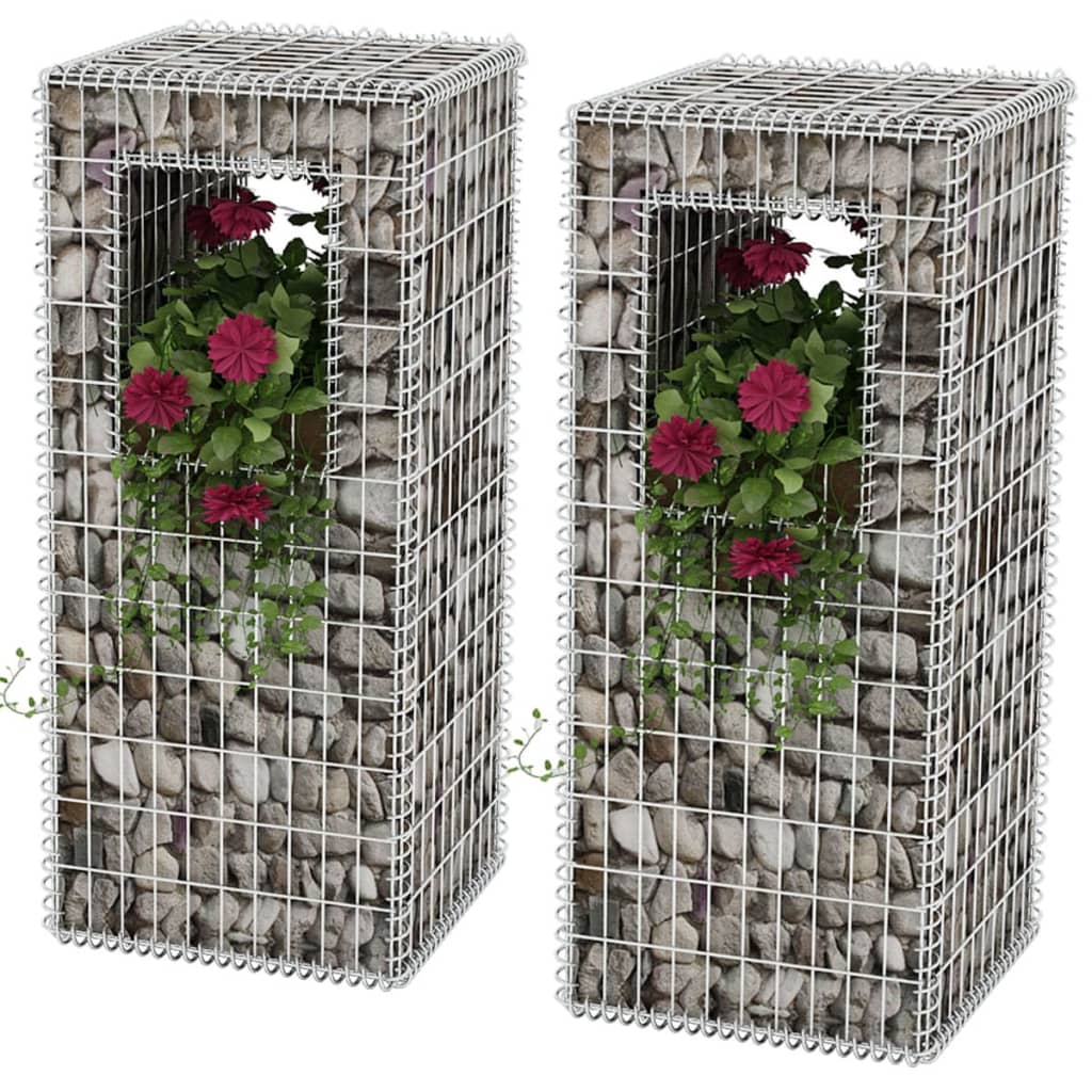 vidaXL Gabion Basket Posts/Planters 2 pcs Steel 19.7"x19.7"x47.2"