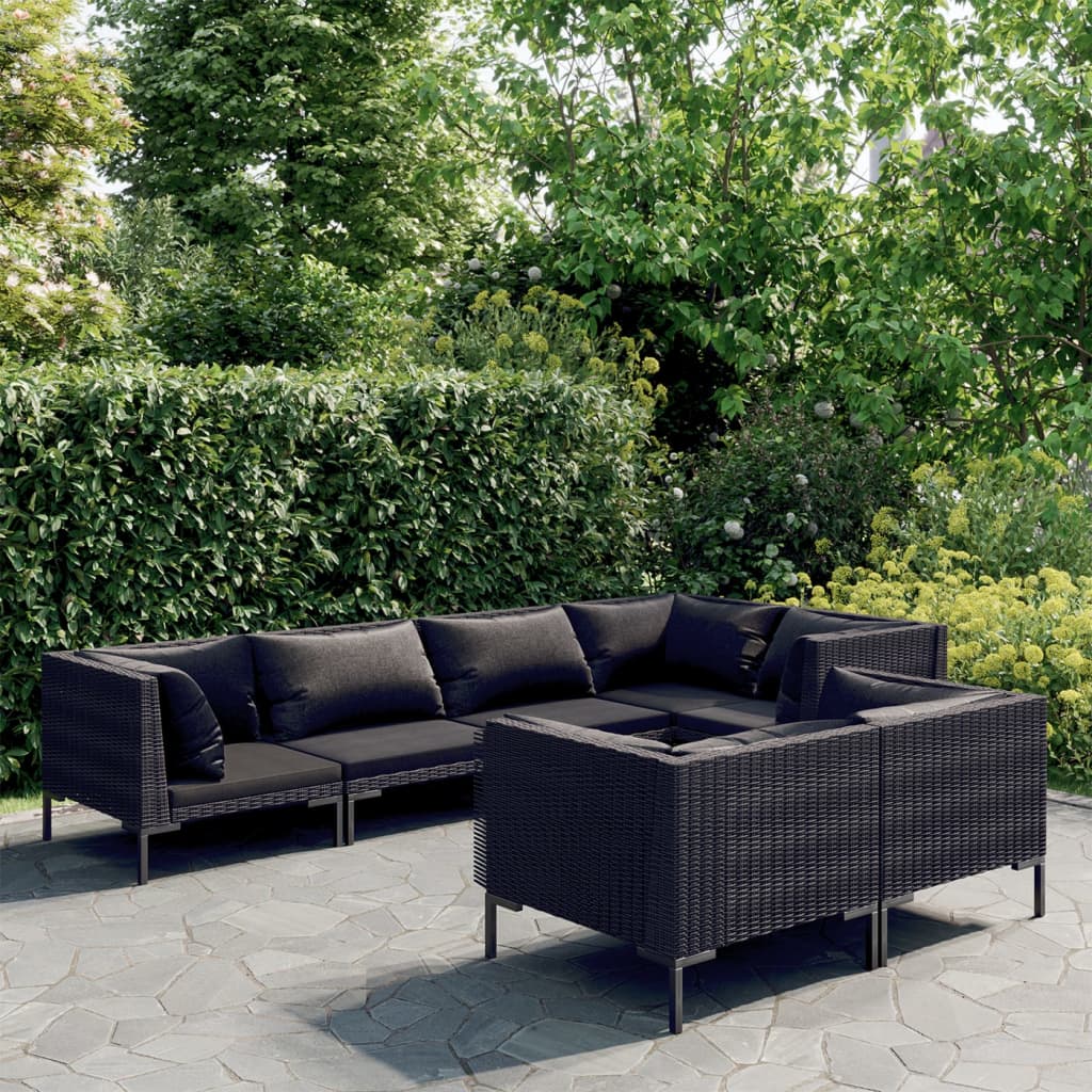 vidaXL 7 Piece Patio Lounge Set with Cushions Poly Rattan Dark Gray