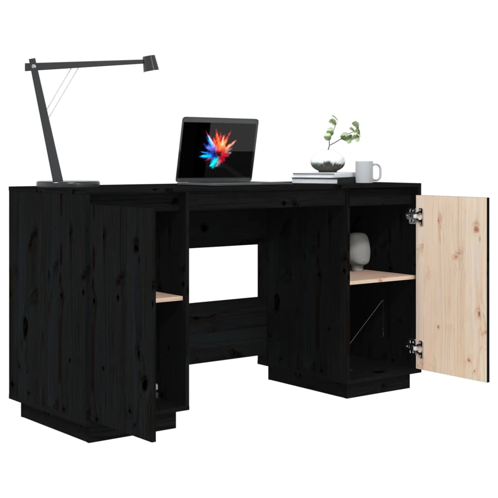 vidaXL Desk Black 55.1"x19.7"x29.5" Solid Wood Pine