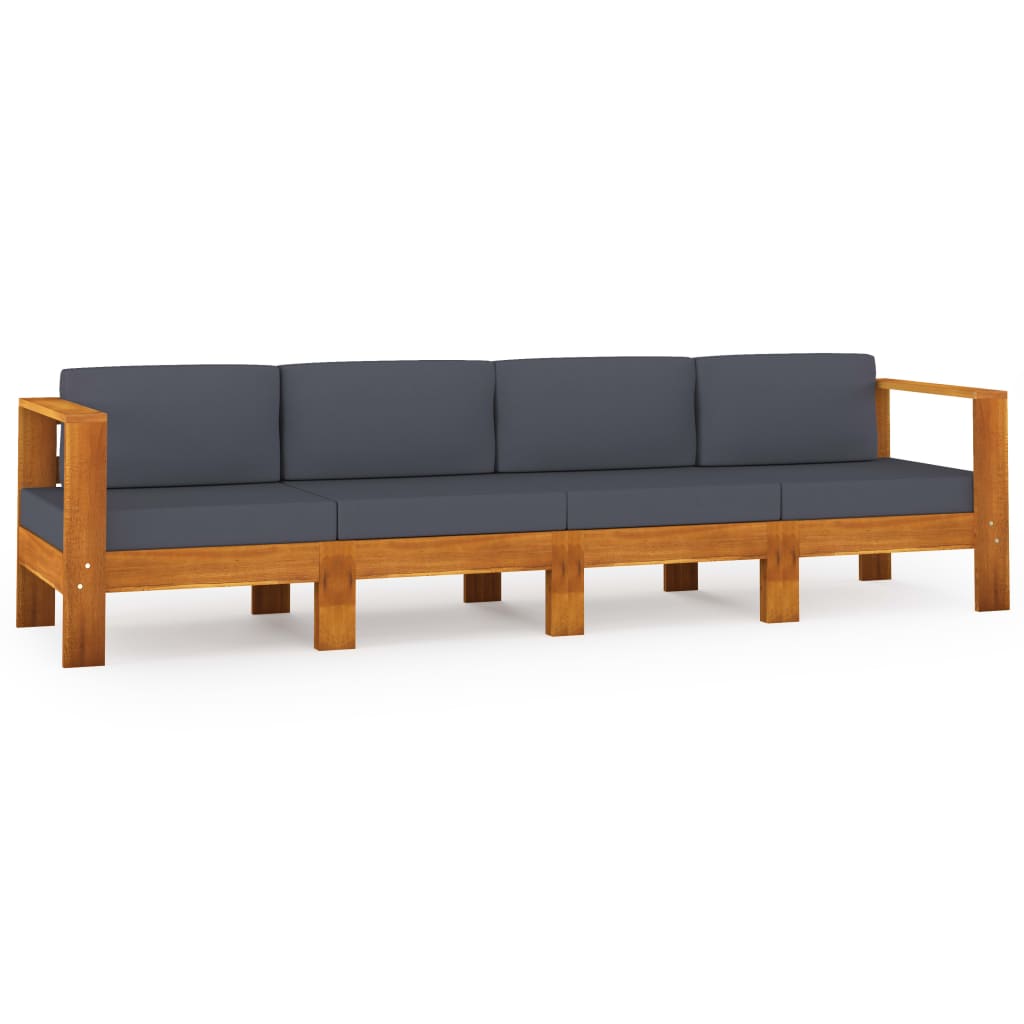 vidaXL 4-Seater Patio Sofa with Dark Gray Cushions Acacia Wood