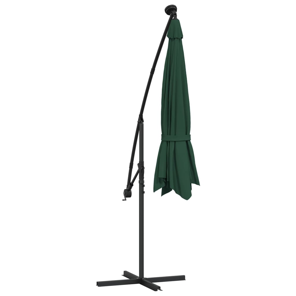 vidaXL Hanging Parasol with LED Lighting 118.1" Green Metal Pole