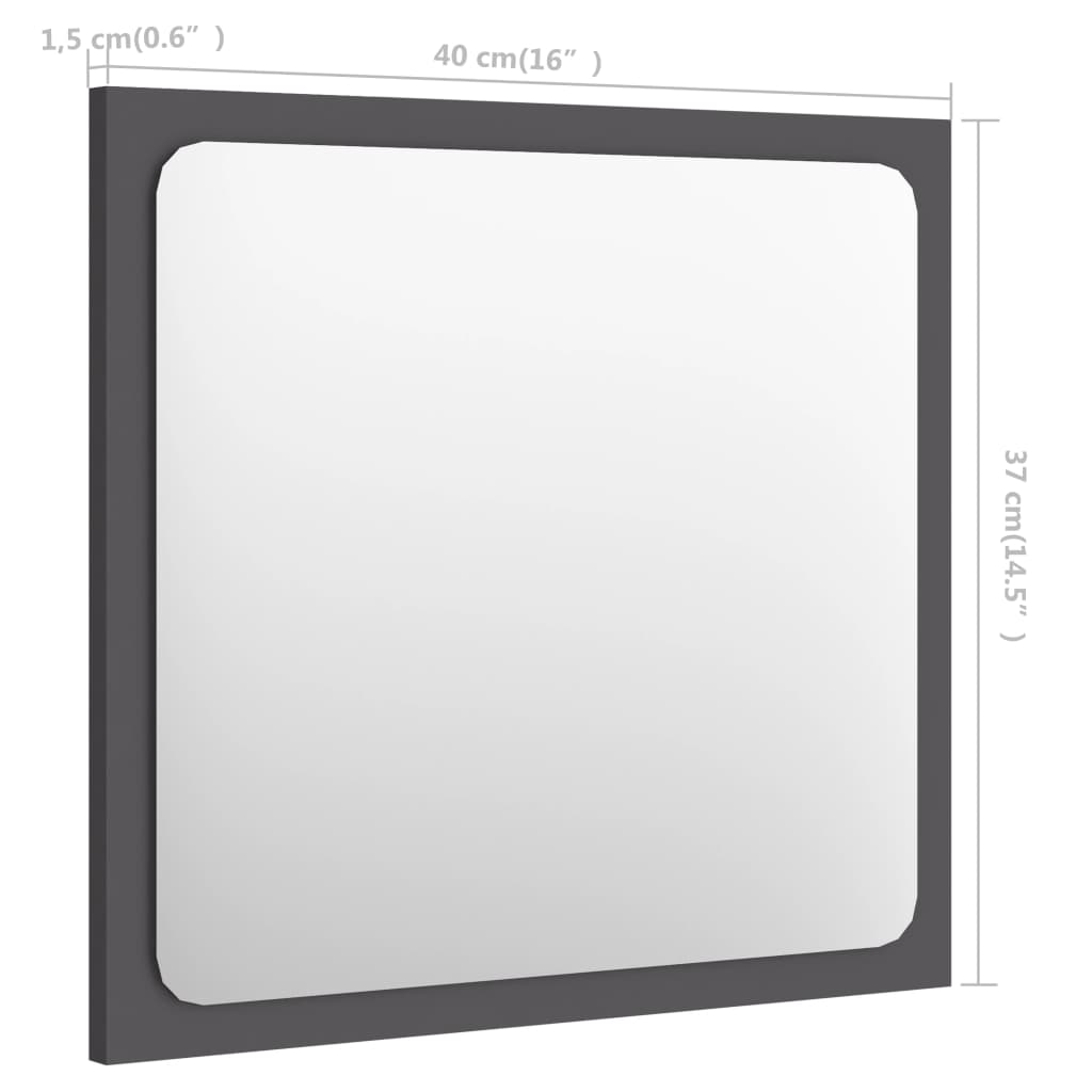 vidaXL Bathroom Mirror Gray 15.7"x0.6"x14.6" Chipboard