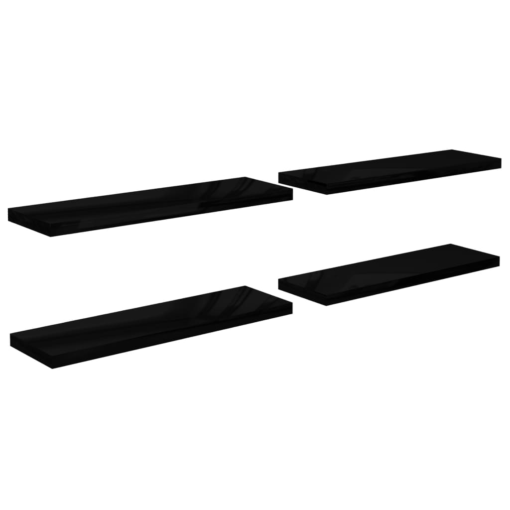 vidaXL Floating Wall Shelves 4 pcs High Gloss Black 47.2"x9.3"x1.5" MDF