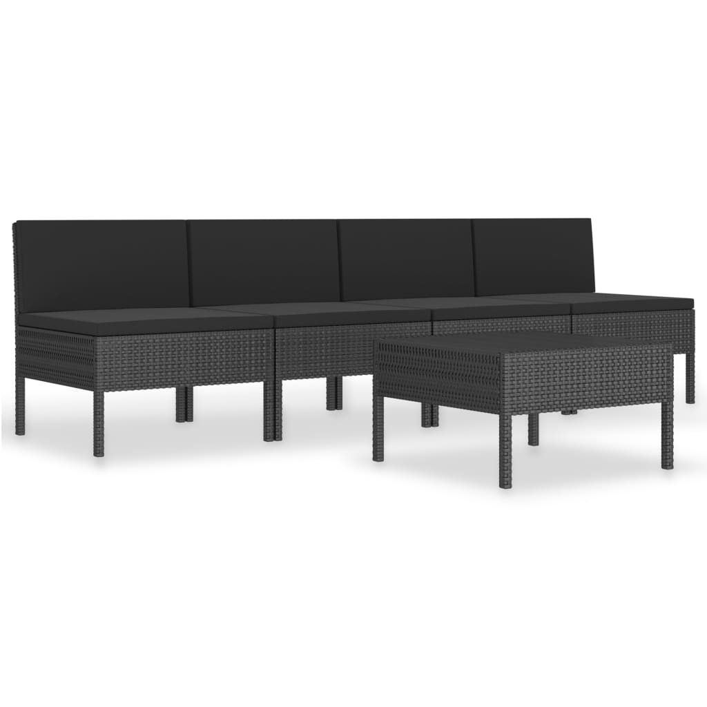 vidaXL 5 Piece Patio Sofa Set with Cushions Poly Rattan Black