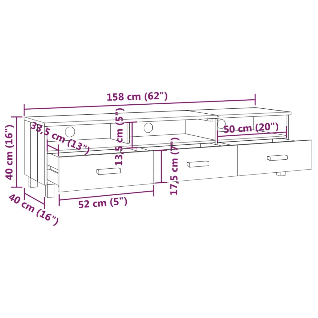 vidaXL TV Cabinet Light Gray 62.2"x15.7"x15.7" Solid Wood Pine