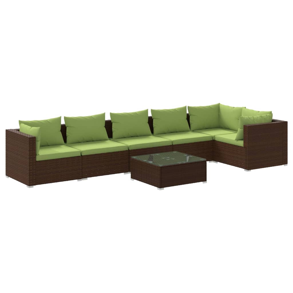 vidaXL 7 Piece Patio Lounge Set with Cushions Poly Rattan Brown