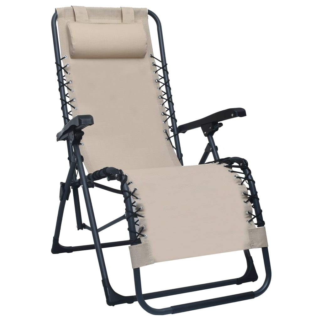 vidaXL Folding Deck Chair Cream Textilene