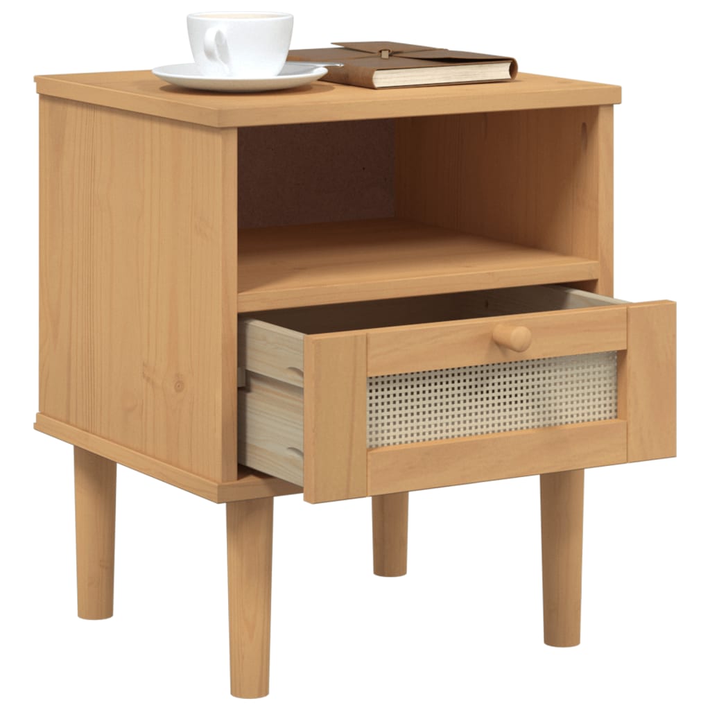vidaXL Bedside Cabinet SENJA Rattan Look Brown 15.7"x13.8"x18.9" Solid Wood Pine